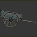 Old Vintage Blue Wooden Cart With Weathered Wood And Large Wheels