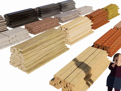 Various Types of Stone and Wood Materials Stacked for Building Projects 3d model