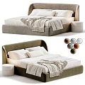 Modern Double Bed With Multiple Color Options Soft Pillows Cozy Blanket and Round Nightstand