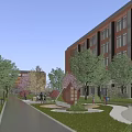 Modern School Campus Garden Landscape With Lush Plants Paved Walkways And Open Activity Spaces