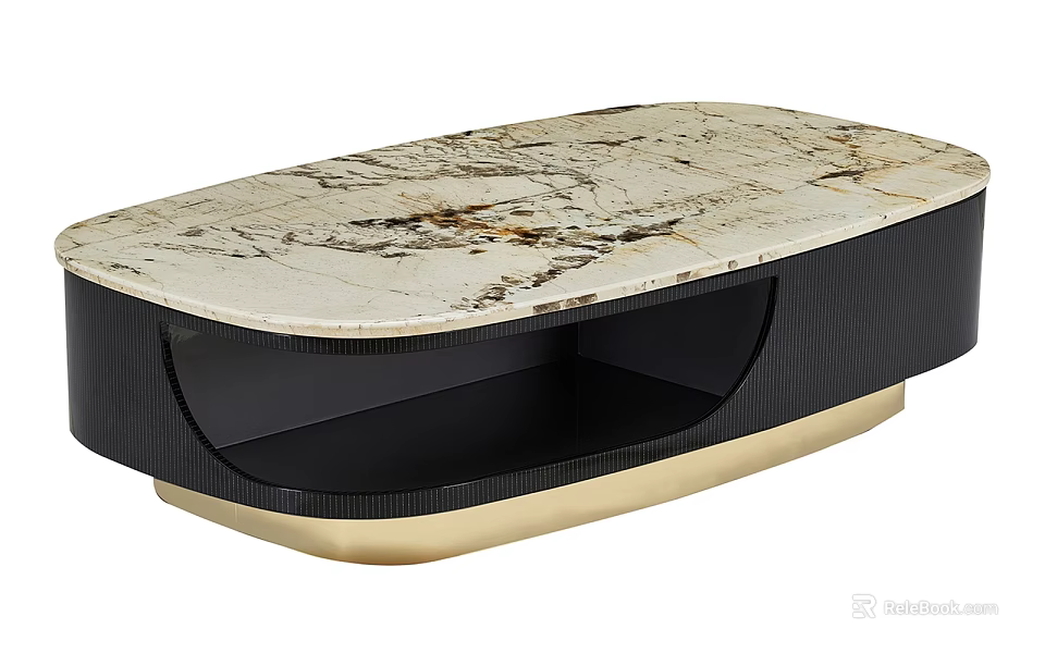 Modern Coffee Table With Marble Top Black Base And Gold Accents 3d model 