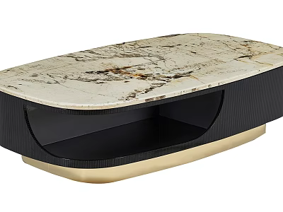 Modern Coffee Table With Marble Top Black Base And Gold Accents 3d model