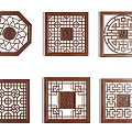 Chinese-style hollow-out lattice square carved solid wood window flower hollow partition screen lattice window 3d model