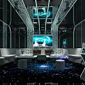 Modern KTV Interior With Neon Lights Large LED Screen And Futuristic Decor