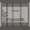 Modern Glass Panel Room Divider With Transparent Geometric Design For Interior Space