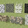 Various Colored Stone Pebble Combinations With Natural Wood Elements For Outdoor Landscaping Design