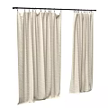 Beige Fabric Curtains With Textured Design Hanging On Black Metal Rod