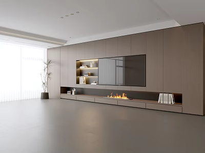 Modern TV Stand with Built-in TV Fireplace Open Shelves and Living Room Decor 3d model