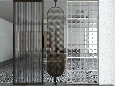 Modern Room Dividers With Metal Frames Circular Holes And Grid Patterns 3d model
