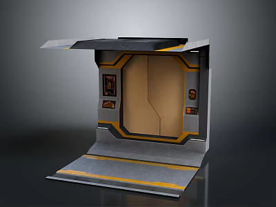 Futuristic Sci-Fi Entrance Structure With Metal Frame Yellow Accents Control Panels And Platform 3d model