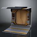 Futuristic Sci-Fi Entrance Structure With Metal Frame Yellow Accents Control Panels And Platform