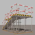 Industrial Scaffolding Structure With Red White Guardrails Yellow Black Striped Staircase And Metal Frame