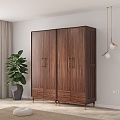 Nordic New Chinese-style South American Black Walnut Wardrobe 3d model