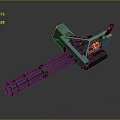 Mechanical Weapon With Multiple Barrels Green Component And Red Indicator Light 3d model