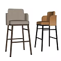Beige And Brown Upholstered Bar Stools With Armrests Wooden And Black Legs Gold Accents