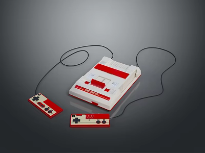 Red And White Retro Game Console With Two Connected Controllers Classic Design 3d model