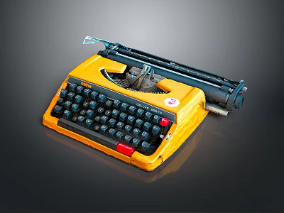 Vintage Yellow Office Typewriter with Black Keyboard Red Key and Classic Design 3d model
