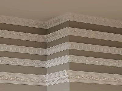 Elegant Wall Decor With Multi Layer Crown Molding Corner In Gray And White 3d model