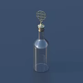 Elegant Transparent Glass Wine Bottle With Golden Ornamental Cap On Dark Blue Background