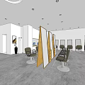 Elegant Beauty Salon Interior With Green Sofas Bamboo Pattern Wall And Modern Ceiling