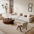 Modern Living Room Interior With Sofa and Coffee Table Set Accent Chairs Rug and Plants