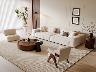 Modern Sofa Coffee Table Combination Leisure Chair Hanging Painting Green Plant 3d model