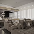 Modern Living Dining Room Interior With Round Table Beige Upholstered Chairs And Ambient Lighting