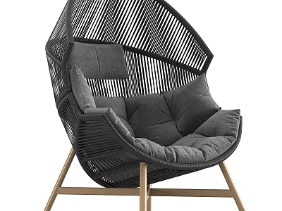 Stylish Woven High Back Leisure Chair With Soft Thick Cushions And Sturdy Golden Metal Legs 3d model