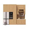 Modern Wooden Kitchen Cabinets With Refrigerator Coffee Machine And Sink