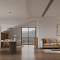 Modern Open Concept Dining Living Room Interior With Large TV Wooden Flooring and Pendant Lights