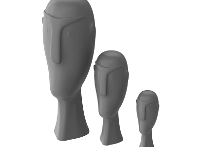 Three Gray Abstract Head Sculptures In Different Sizes With Minimalist Design 3d model