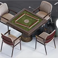 Square Entertainment Table With Green Playing Surface And Upholstered Beige Red Accent Chairs 3d model
