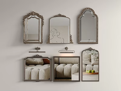 French Retro Mirror Bathroom Mirror Full-length Mirror Cosmetic Mirror Front Light Floor 3d model