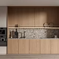 Modern Minimalist Wooden Kitchen Cabinets With Marble Countertop Oven And Utensils