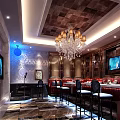 Elegant KTV Lounge Interior With Crystal Chandelier TV Screens And Red Sofas