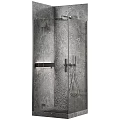 Modern Rainfall Shower Head With Water Flow In Marble Bathroom And Glass Partition Design