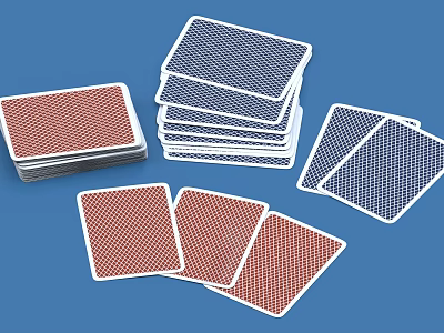 Red And Blue Playing Cards Stacked And Scattered For Card Games Entertainment 3d model