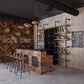 Loft Bar Interior Design With Brick Wall Bar Counter Stools Pendant Lights And Bottle Shelves