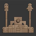 Wooden Building Blocks Constructed Castle Structure With Towers And Archway