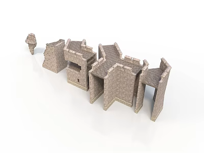 Medieval Gray Stone Building Modules With Castle Wall Sections Arches And Towers 3d model