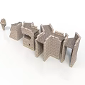 Medieval Gray Stone Building Modules With Castle Wall Sections Arches And Towers