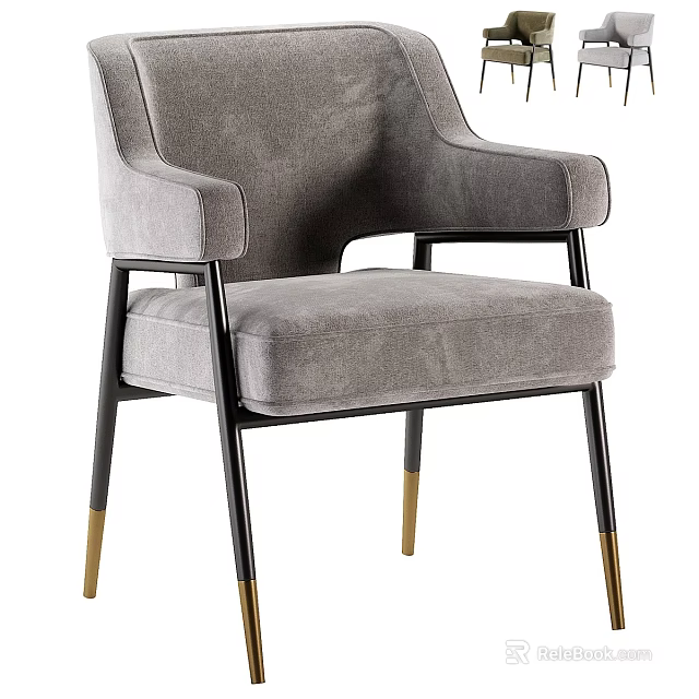 Elegant Modern Upholstered Gray Dining Chair With Metal Legs And Gold Accents 3d model 