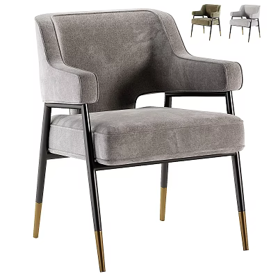 Elegant Modern Upholstered Gray Dining Chair With Metal Legs And Gold Accents 3d model