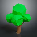 Minimalist Low Poly Tree With Green Foliage And Brown Trunk On Gray Background