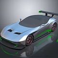 Silver Sports Car with Green Accents Red Alloy Wheels Black Rear Spoiler and Sleek Design