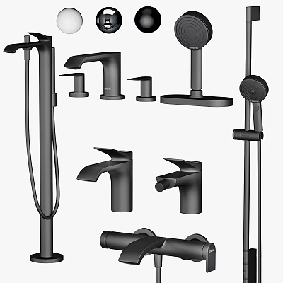 Modern Black Bathroom Kitchen And Shower Faucets Collection With Sleek Design 3d model