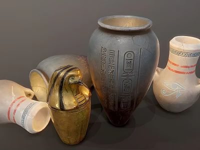 Ancient Egyptian Pottery Artifacts With Hieroglyphs Scarab And Eye Motifs 3d model