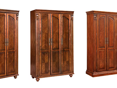 Three Traditional Solid Wood Wardrobes With Double Doors Carved Details And Dark Finish 3d model