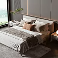 Modern Gray Double Bed Interior Design With Bedside Wall Nightstands Table Lamp And Plant 3d model