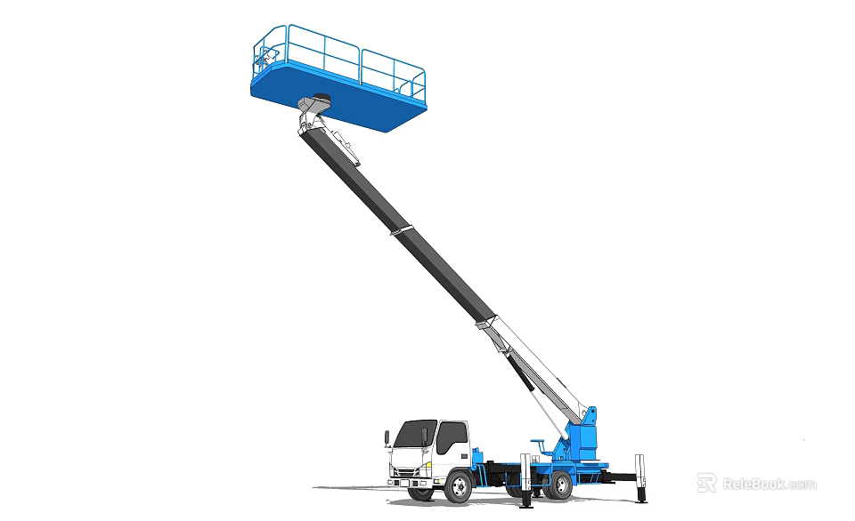 Truck Mounted Aerial Work Utility Vehicle With Extended Boom And Blue Platform 3d model 